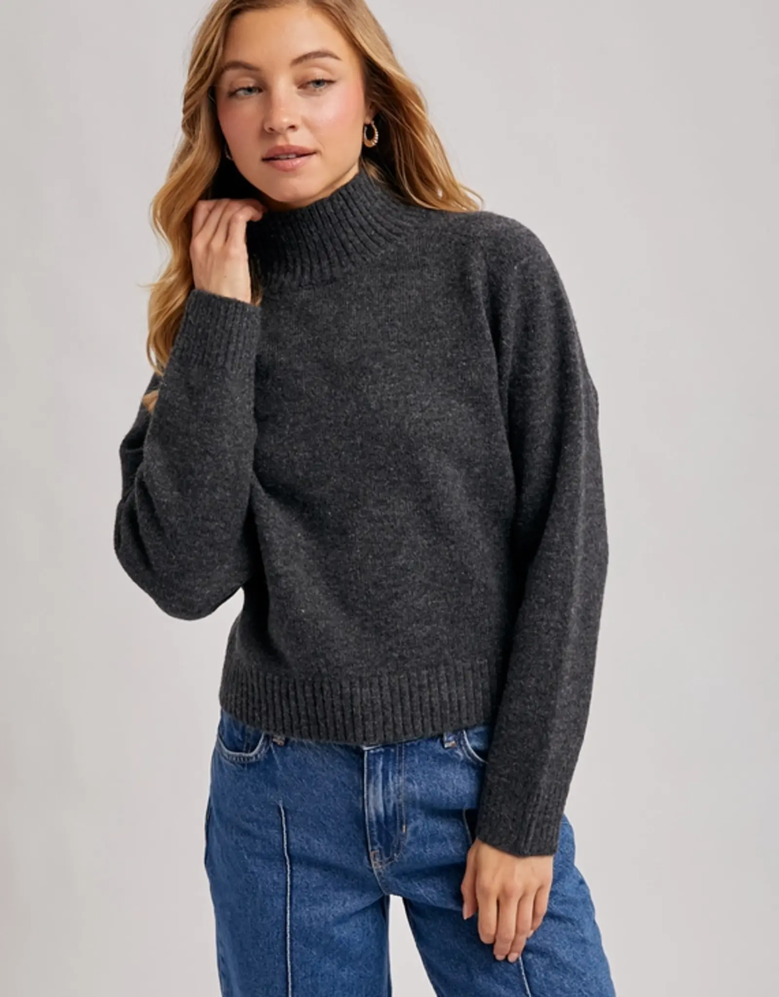 Ribbed Mock Neck Knit Sweater