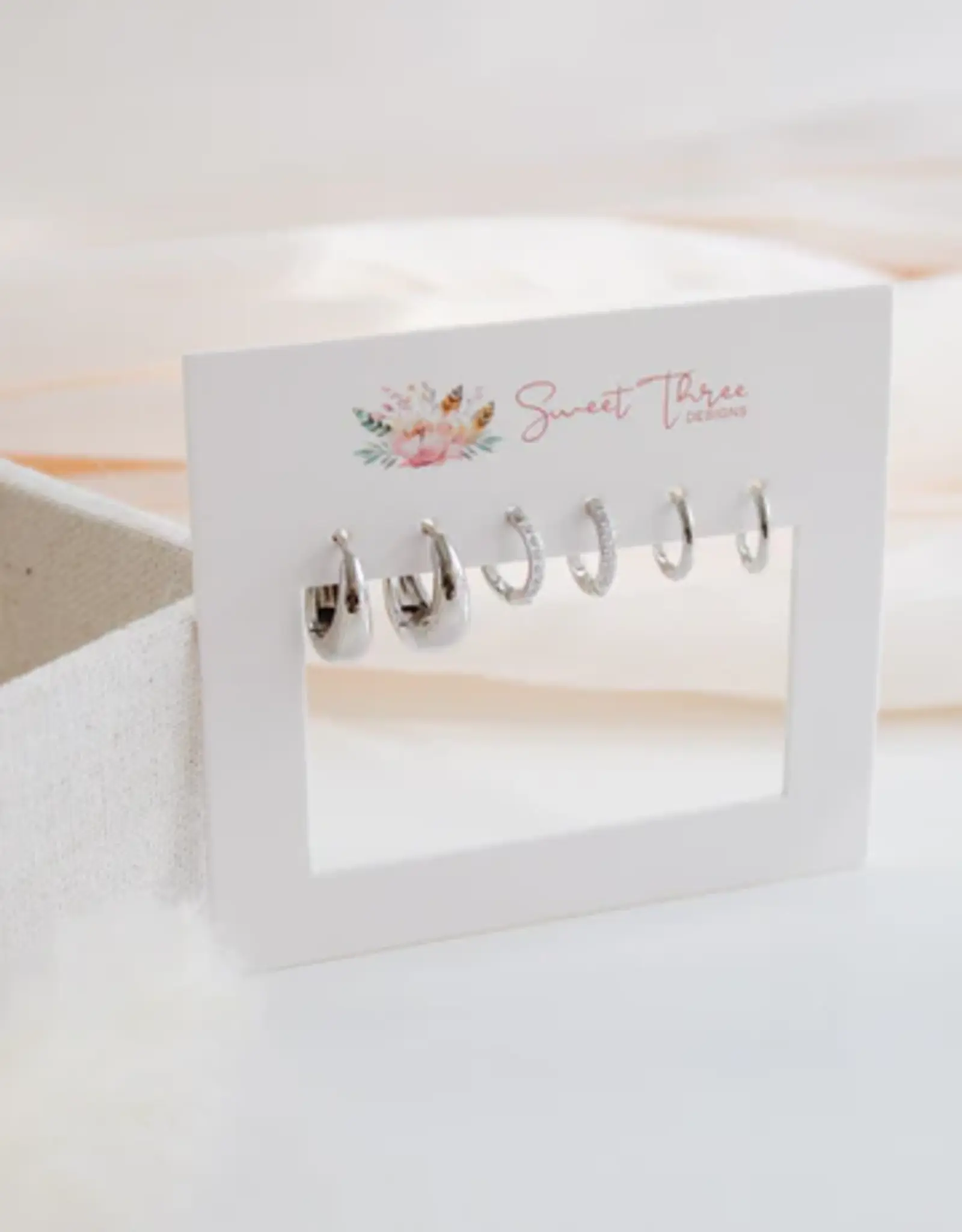 Sweet Three Designs Cascade Triple Hoop Set, Silver