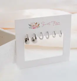 Sweet Three Designs Cascade Triple Hoop Set, Silver