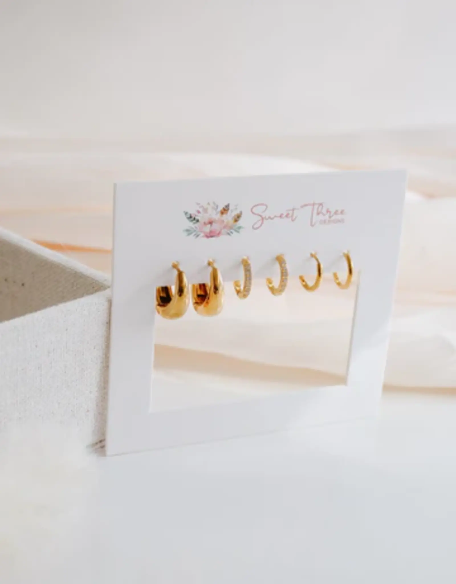 Sweet Three Designs Cascade Triple Hoop Set, Gold