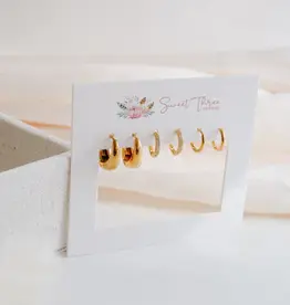 Sweet Three Designs Cascade Triple Hoop Set, Gold