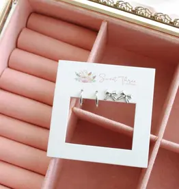 Sweet Three Designs Bow & Glow Double Earring Set, Silver