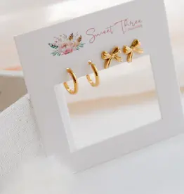 Sweet Three Designs Bow & Glow Double Earring Set, Gold