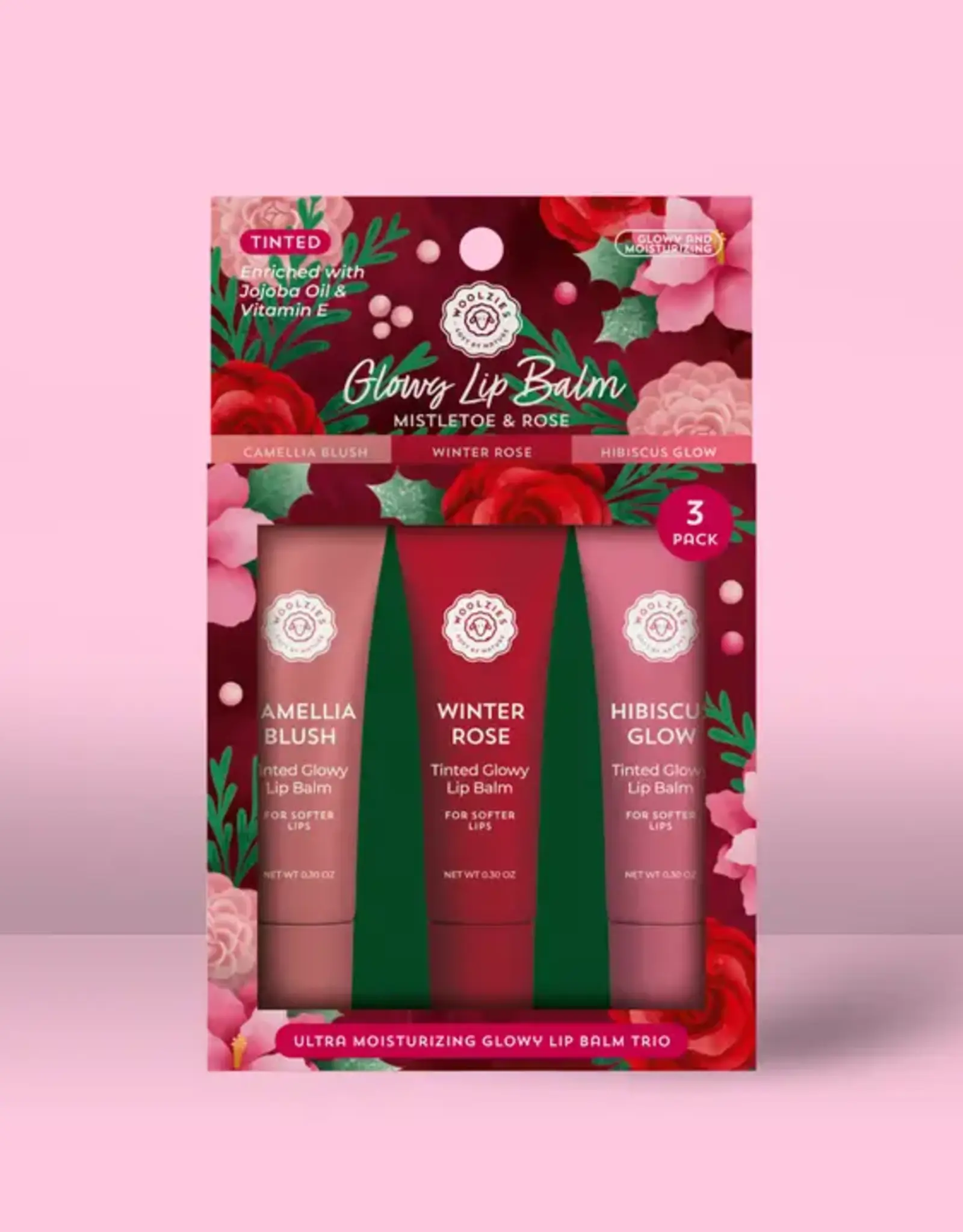 Woolzies Glowy Lip Balm Trio, Mistletoe & Rose