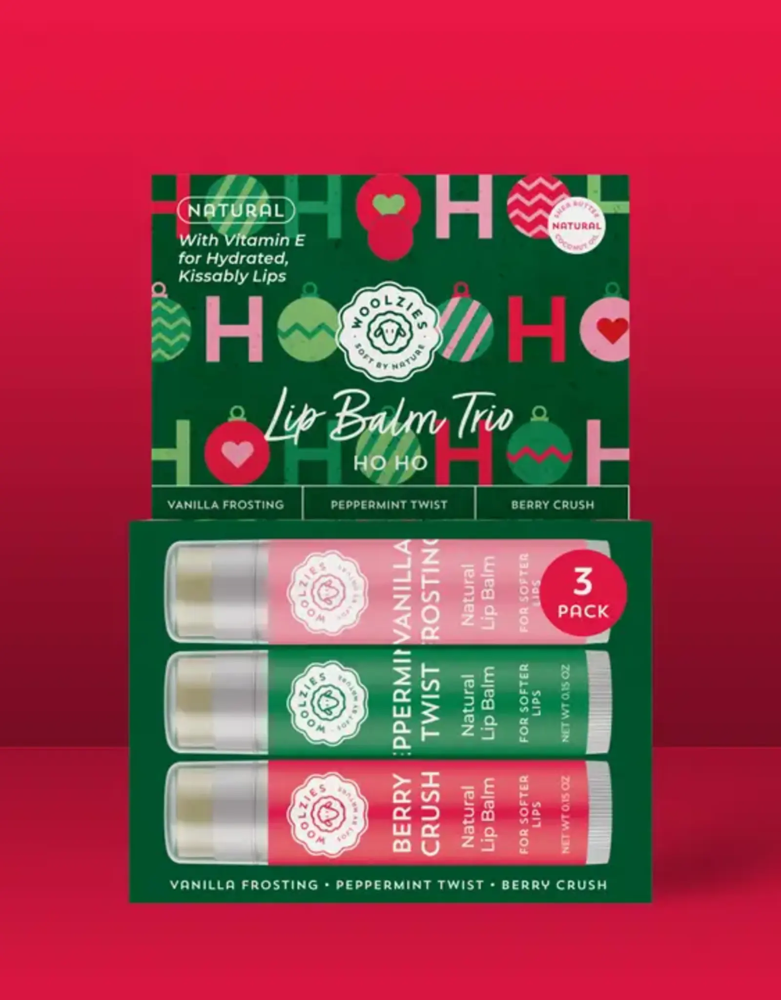 Woolzies Natural Lip Balm Trio, Ho Ho Holiday