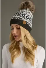 Panache Apparel Co. Multicolored Pom Hat, Ivory/Navy/Grey