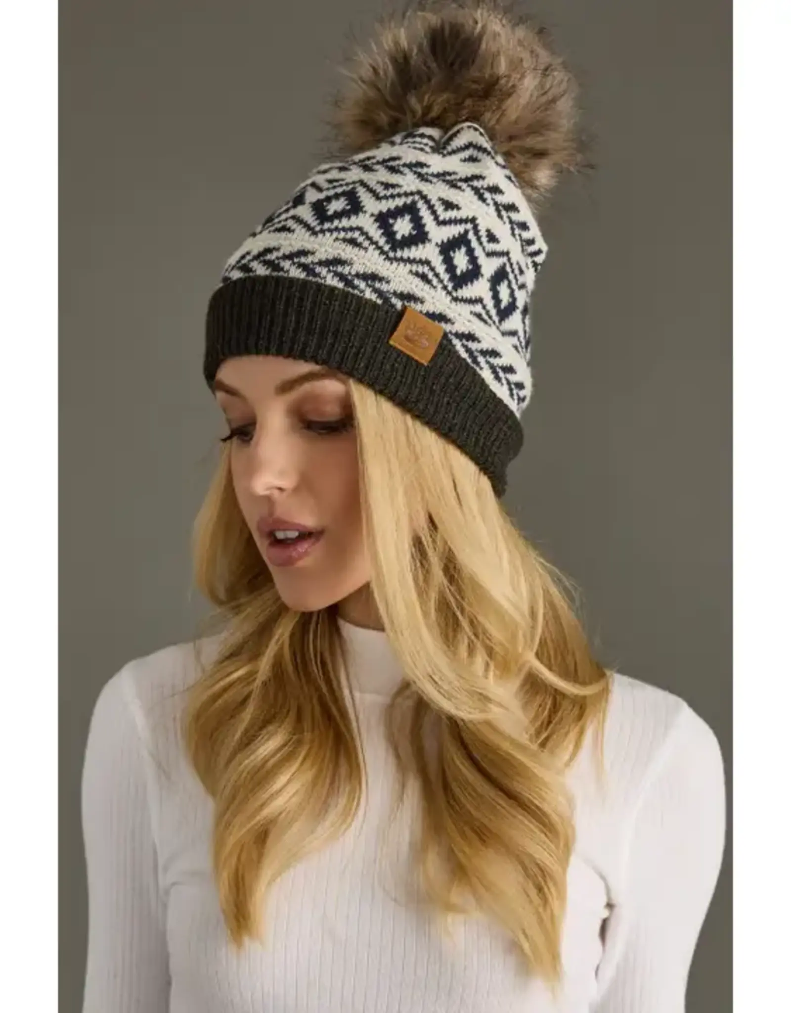 Panache Apparel Co. Multicolored Pom Hat, Ivory/Navy/Grey