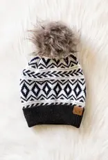 Panache Apparel Co. Multicolored Pom Hat, Ivory/Navy/Grey