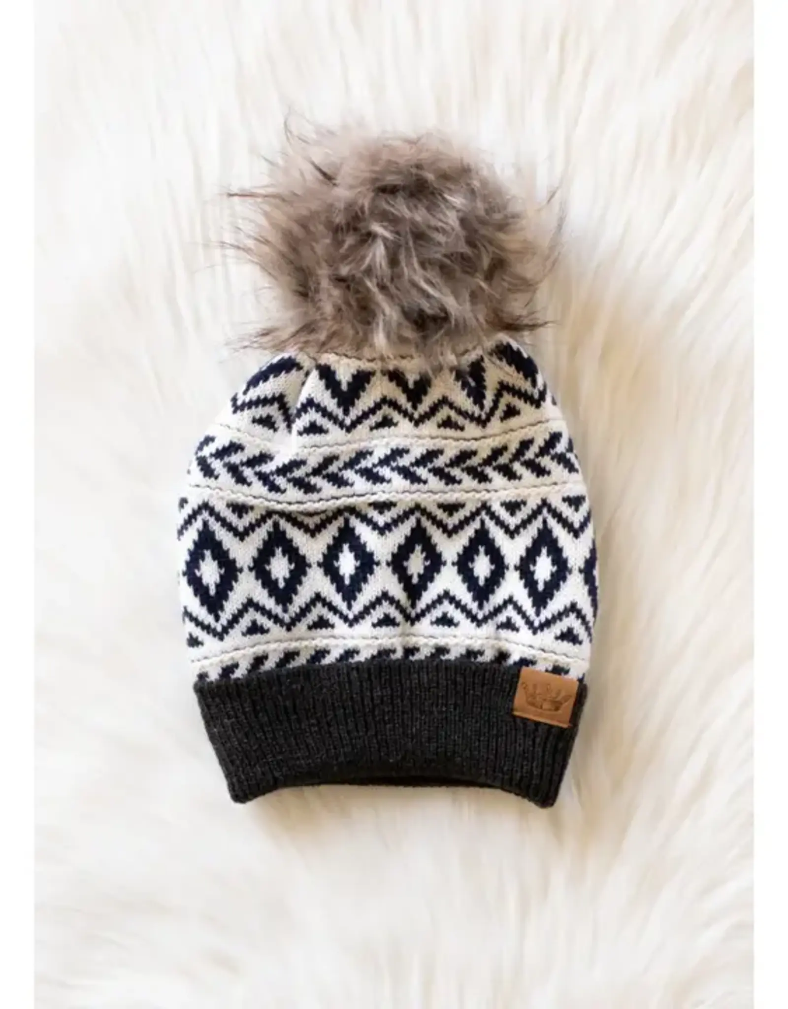 Panache Apparel Co. Multicolored Pom Hat, Ivory/Navy/Grey