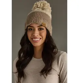 Panache Apparel Co. Color Block Pom Hat, Beige/ Taupe