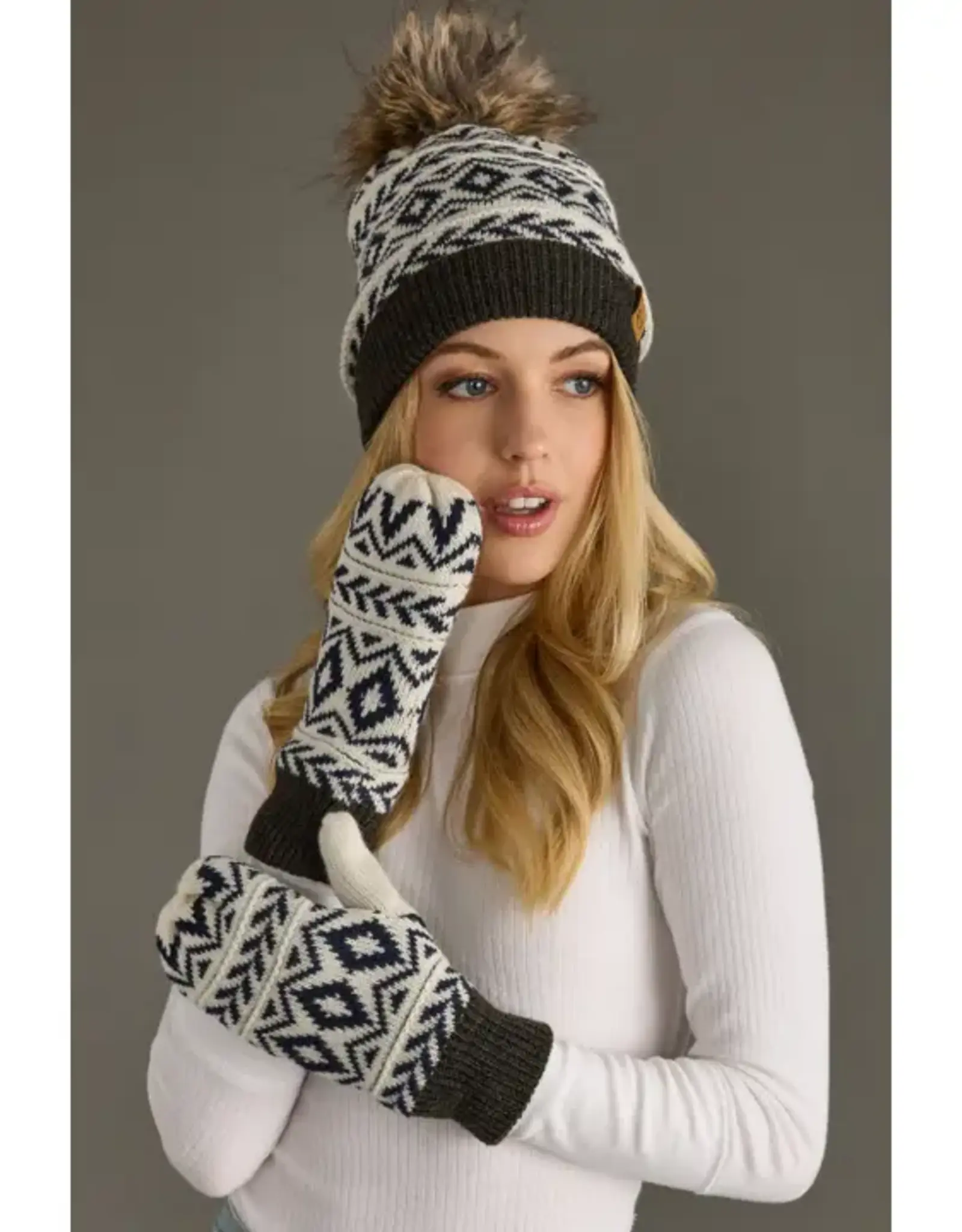 Panache Apparel Co. Multicolored Pom Hat, Ivory/Navy/Grey