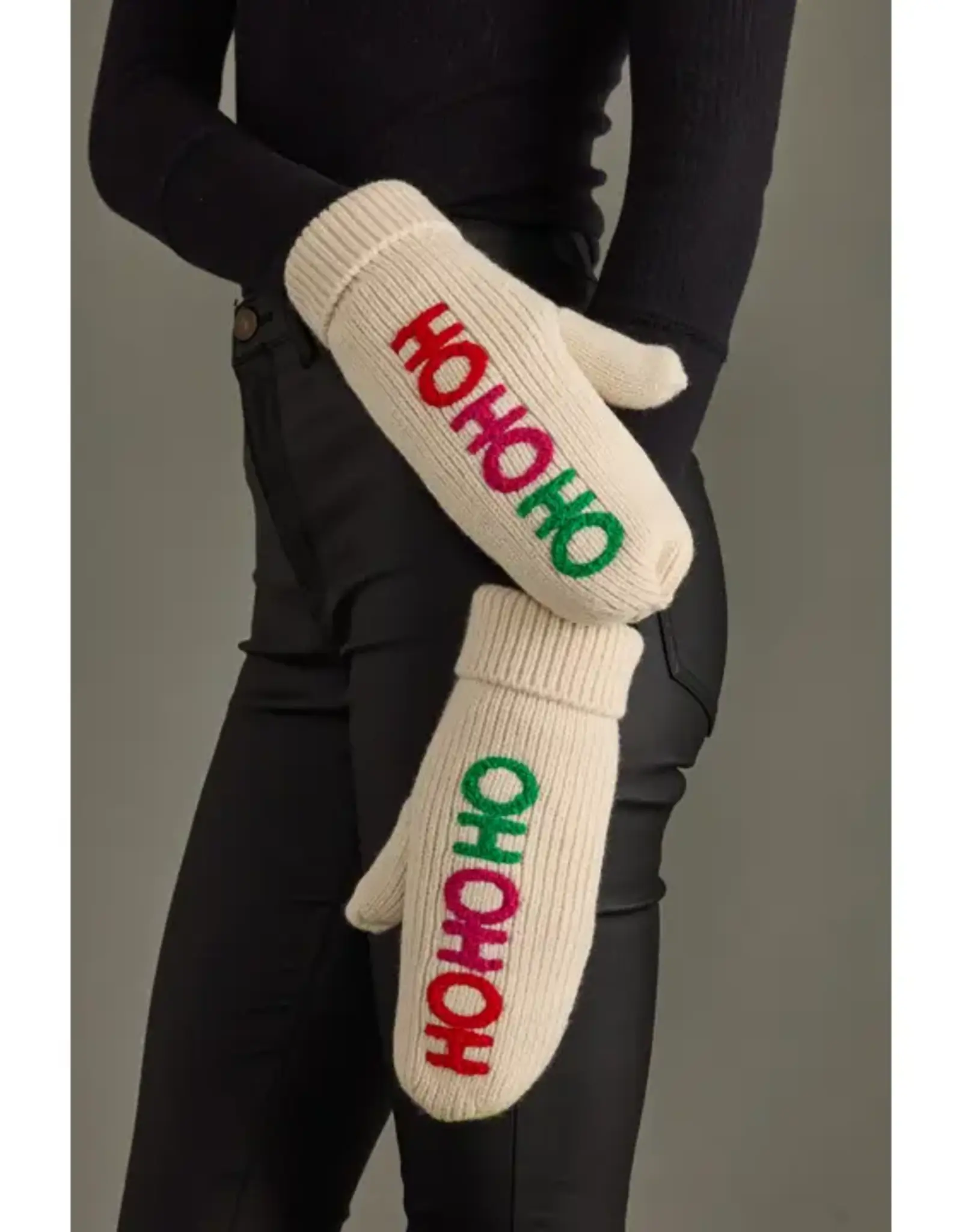 Panache Apparel Co. Knit Mittens Beige, Ho Ho Ho