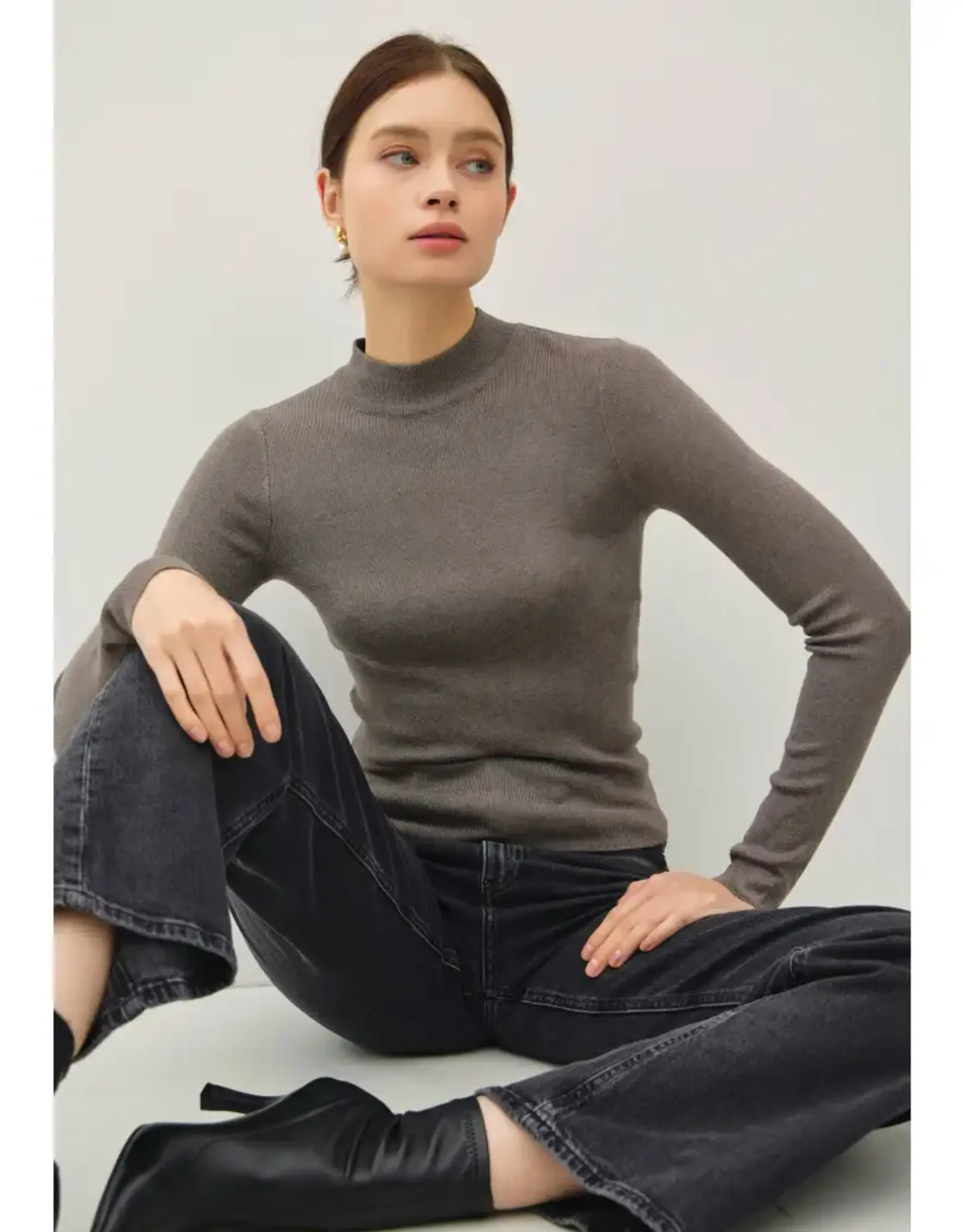 The Lucy Mock Neck Sweater, Heather Smoke