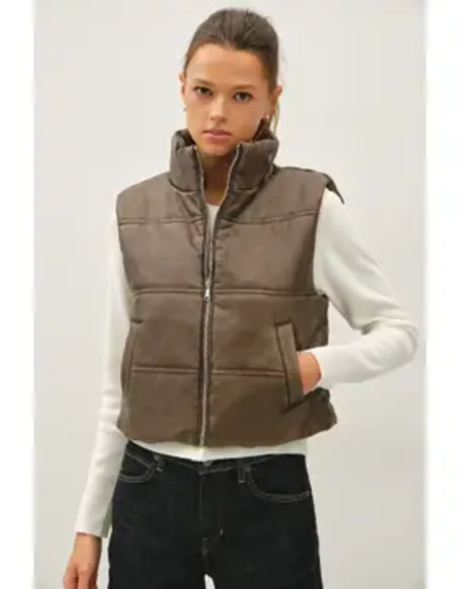 Faux Leather Puffer Vest