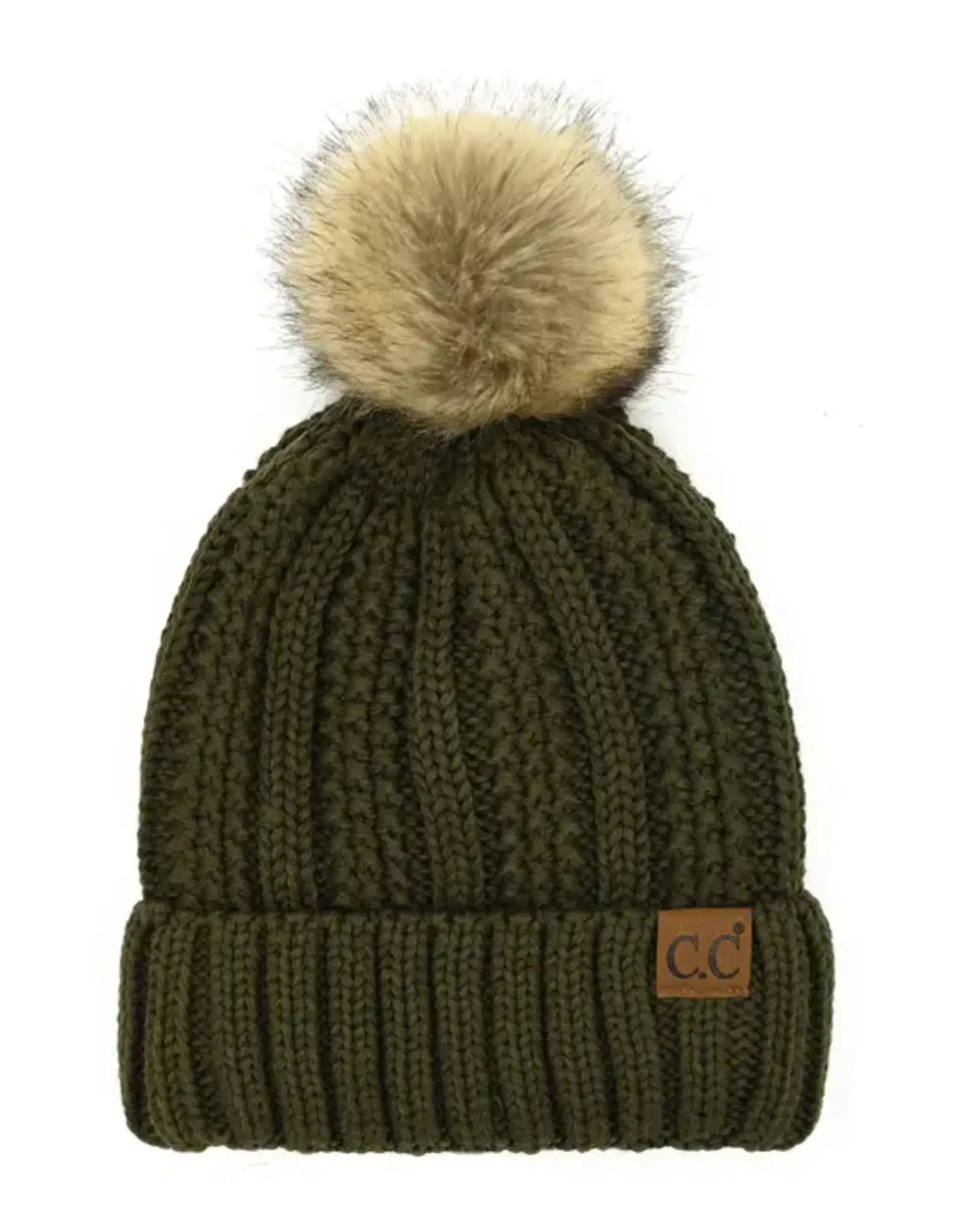 CC Fleece Lined Beanie w/Fur Pom