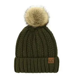 CC Fleece Lined Beanie w/Fur Pom