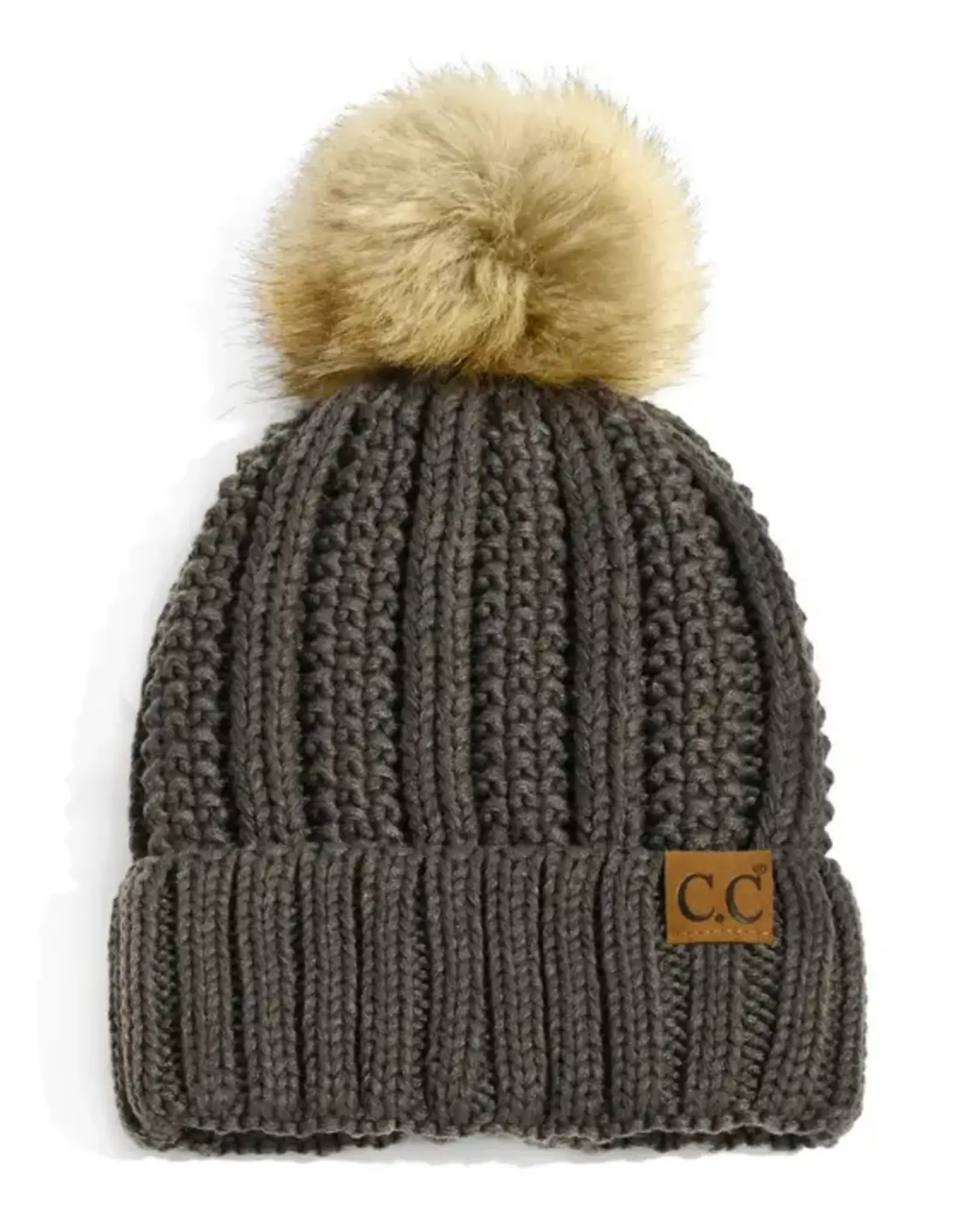 CC Fleece Lined Beanie w/Fur Pom