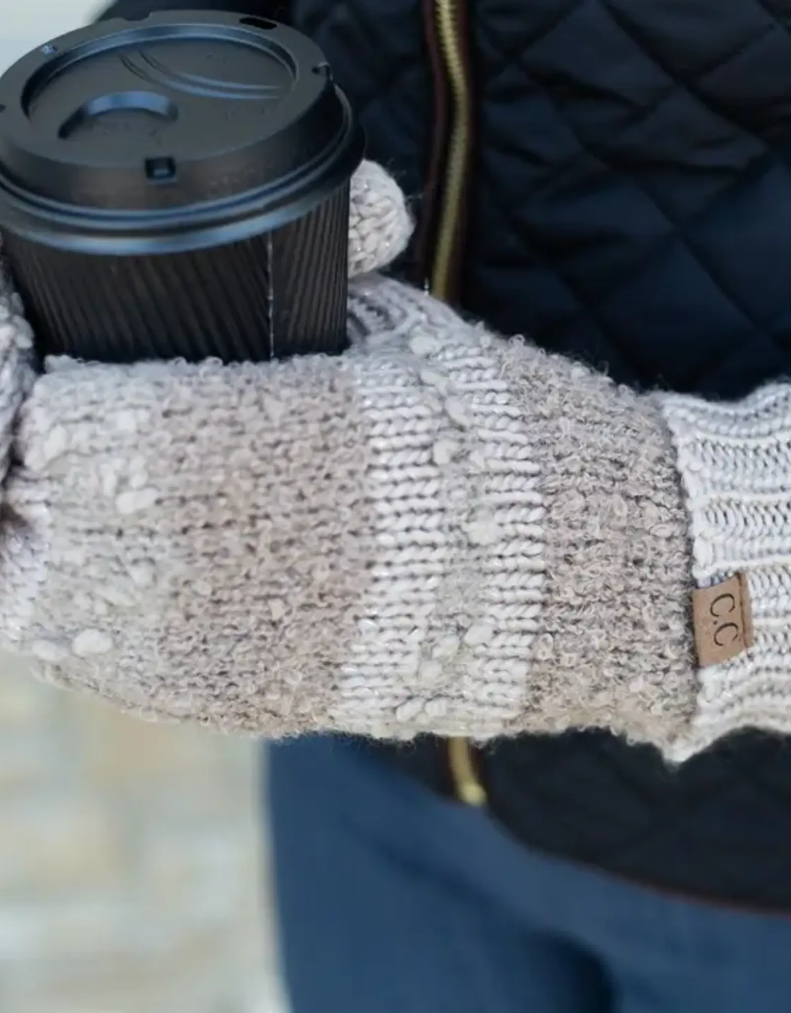 CC Knit/Boucle Convertible Mittens, Taupe