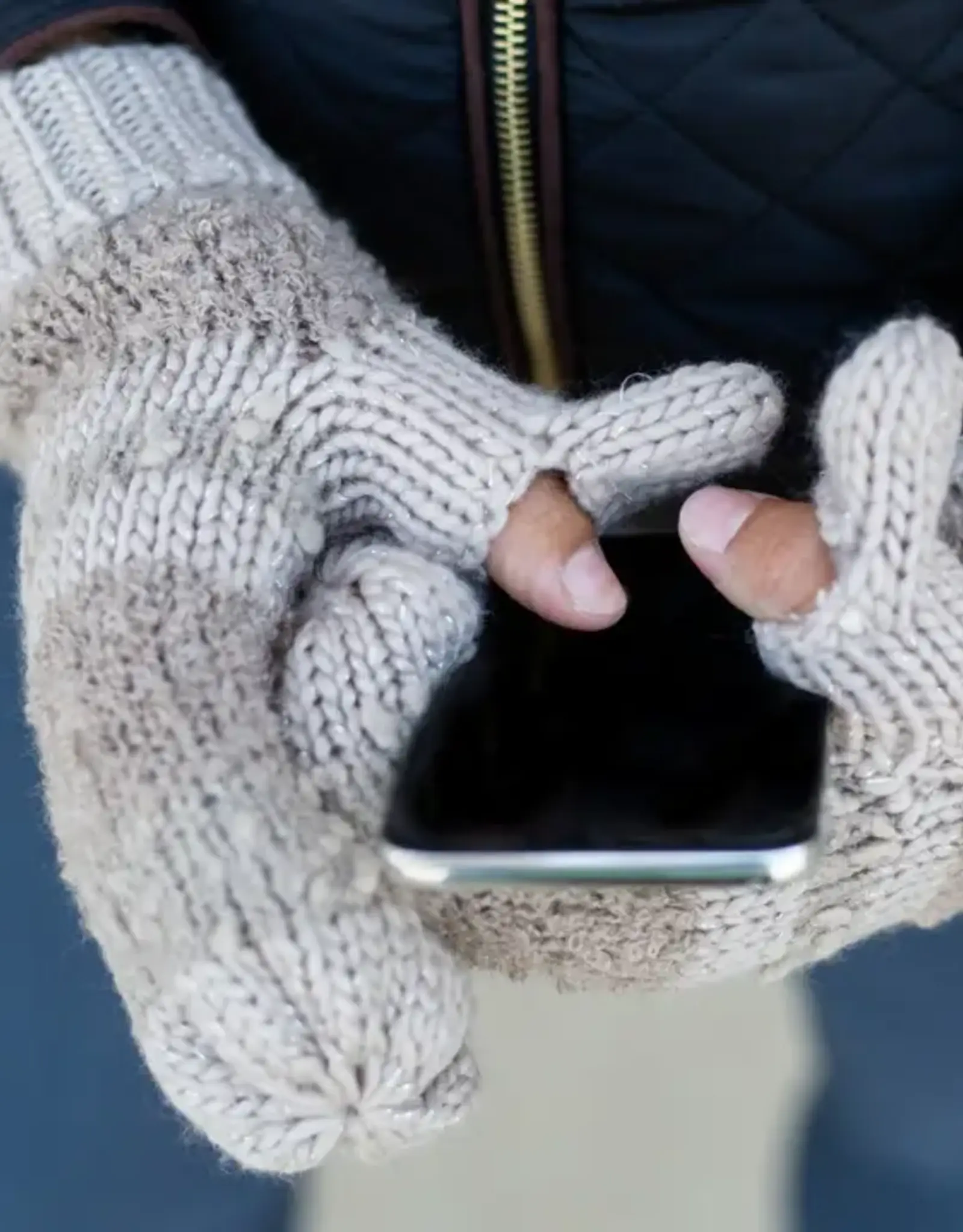 CC Knit/Boucle Convertible Mittens, Taupe