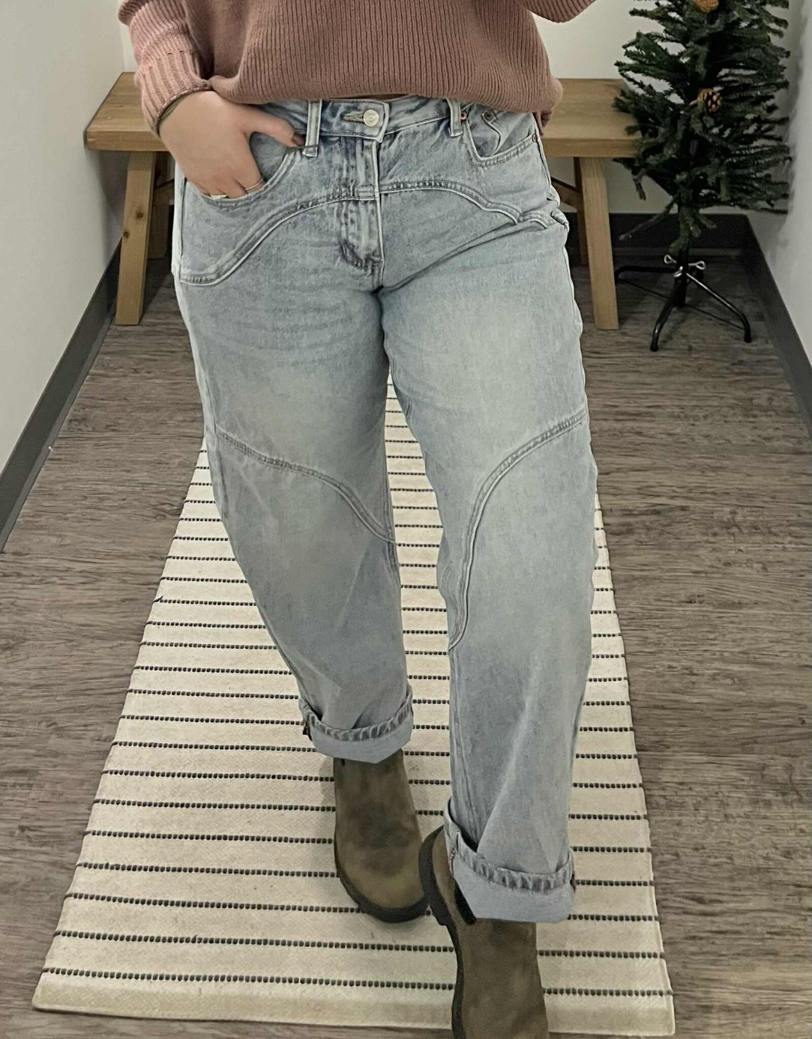 Saige Denim High Rise Barrel Wide Cuff Jeans