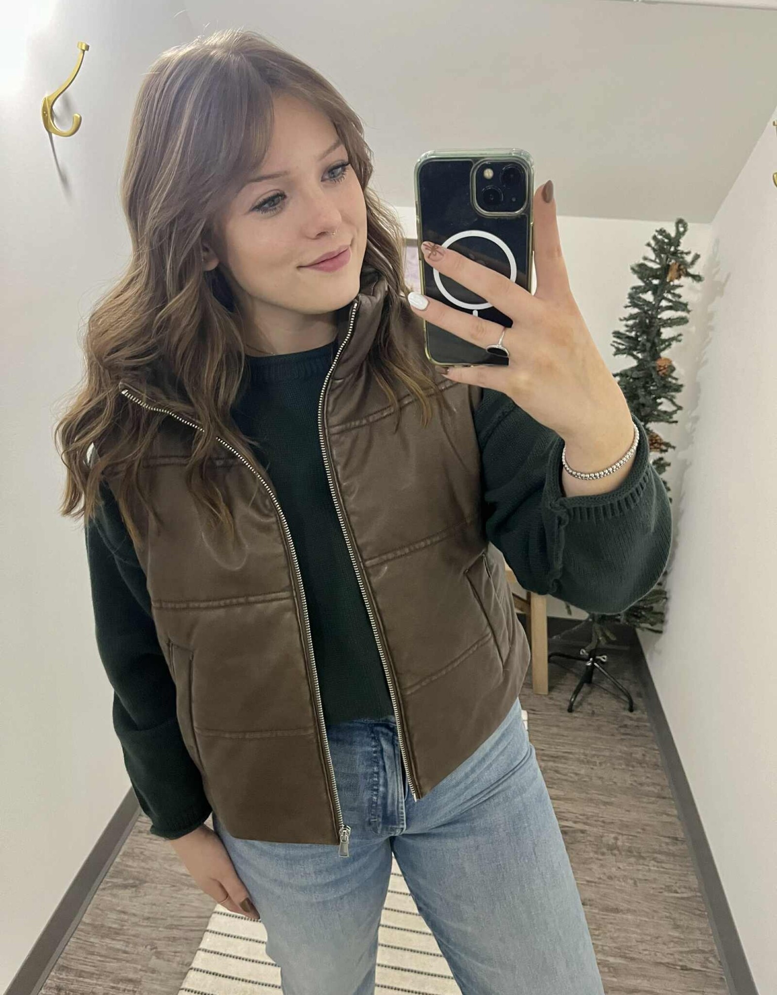 Faux Leather Puffer Vest