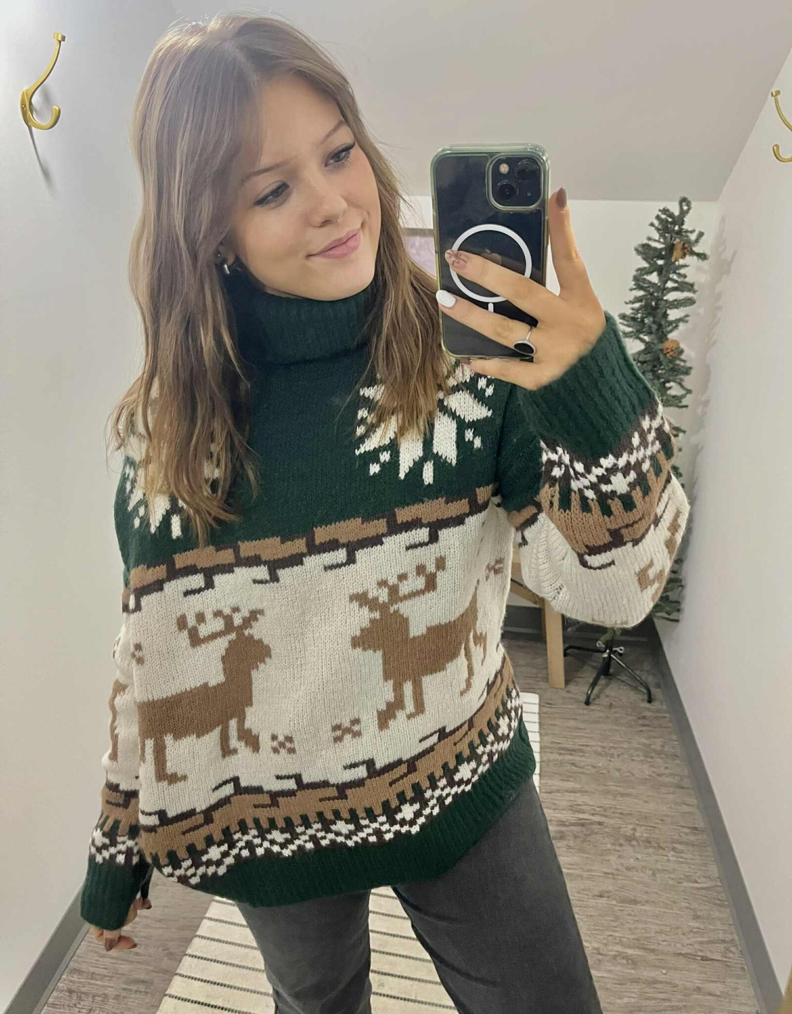 Reindeer Turtle Neck Knit Sweater