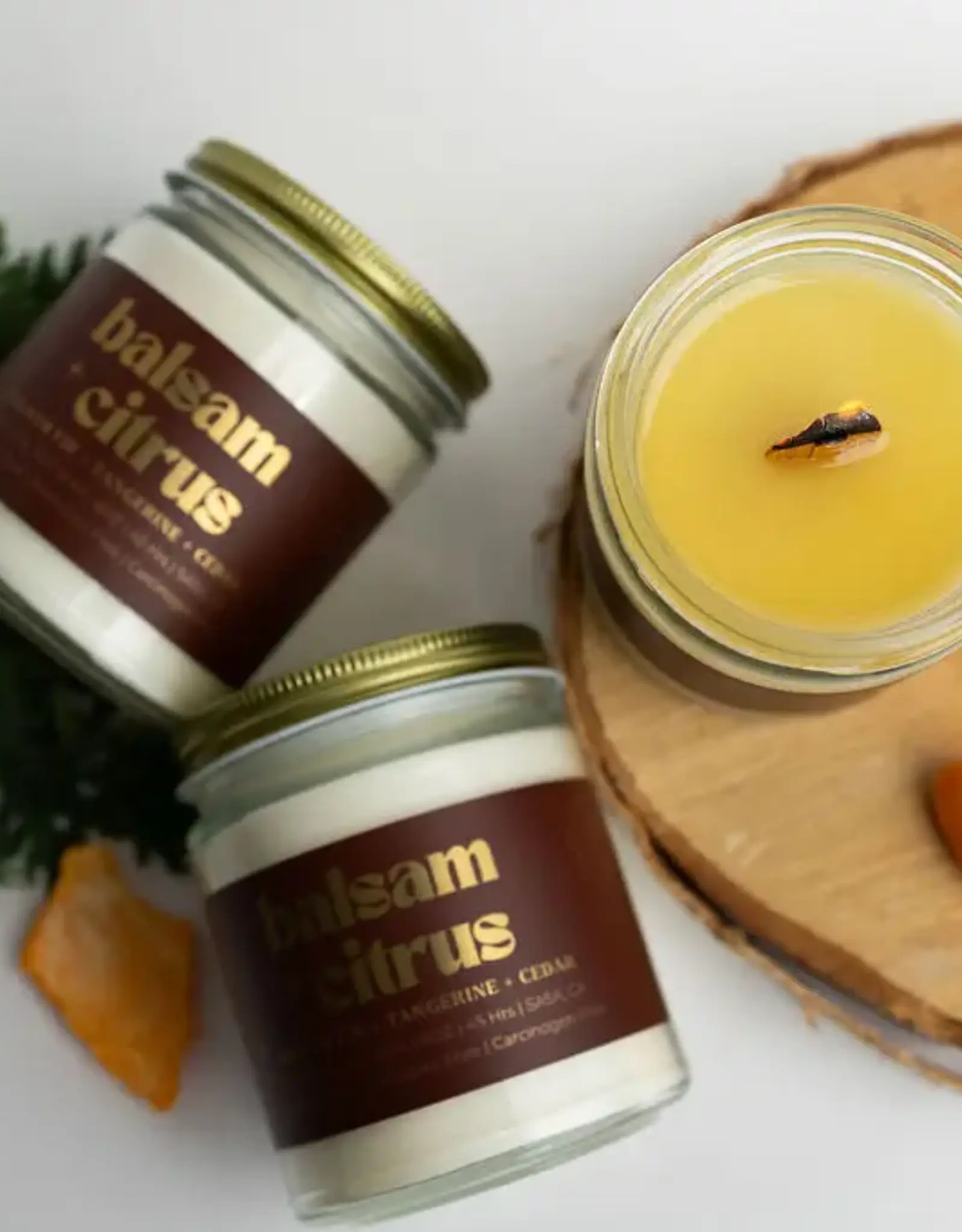 Prairie Creek Candles Wood Wick Candle, Balsam Citrus 8oz