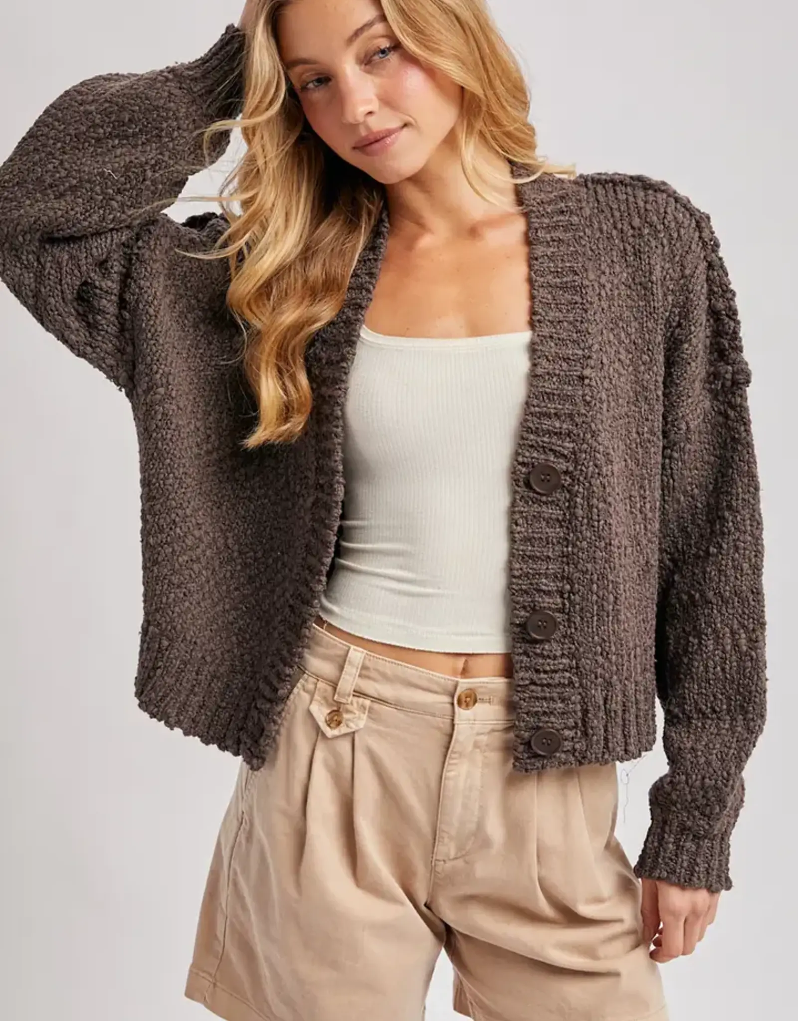 Cropped Popcorn Knit Sweater