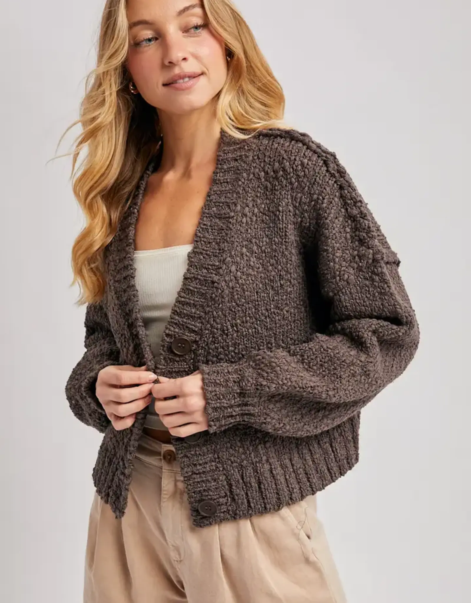 Cropped Popcorn Knit Sweater