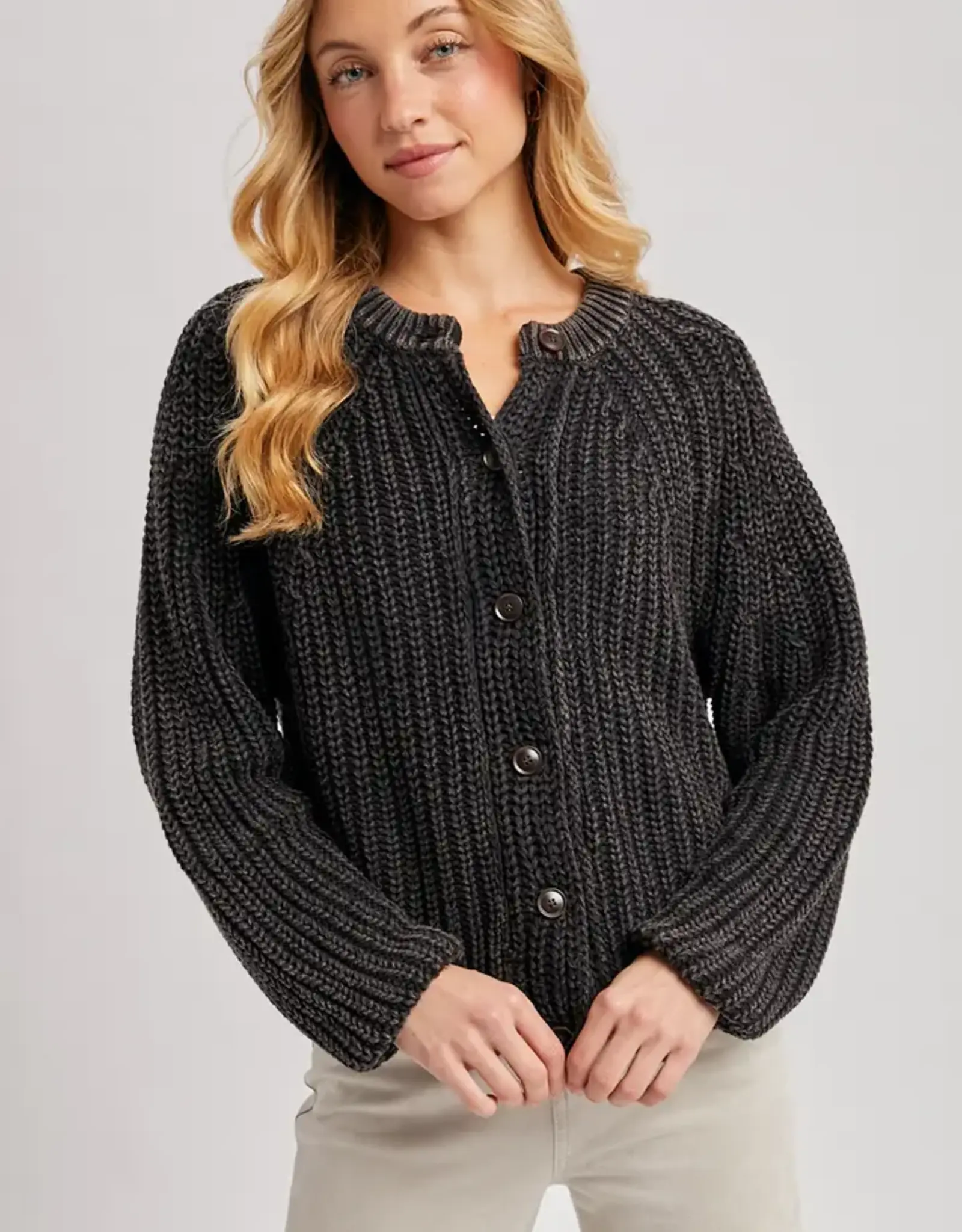 Button Down Slouchy Knit Cardigan, Ash