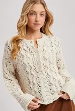 Half Button Down Knit Sweater, Ecru