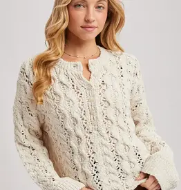 Half Button Down Knit Sweater, Ecru