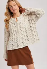 Half Button Down Knit Sweater, Ecru