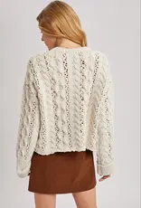 Half Button Down Knit Sweater, Ecru