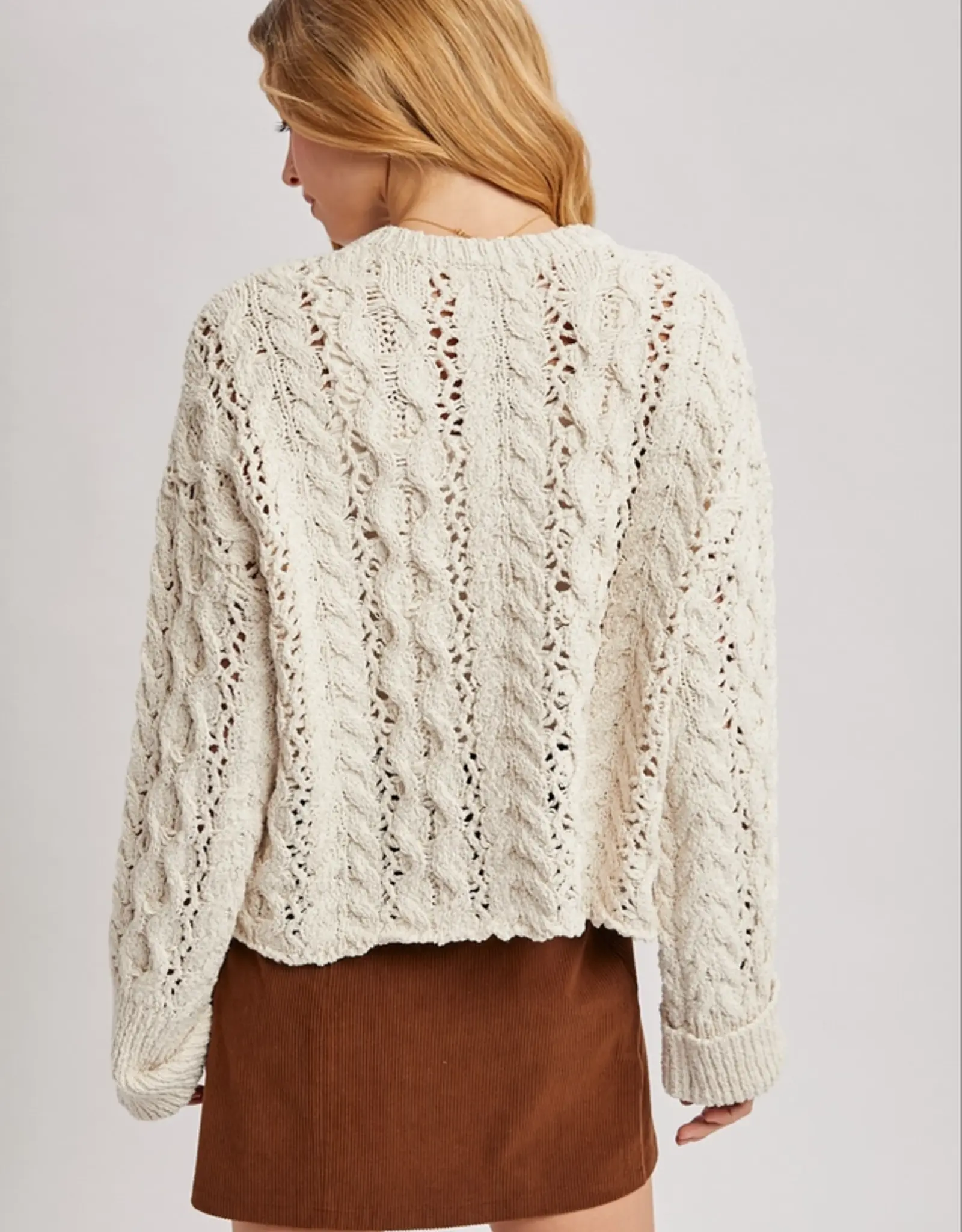 Half Button Down Knit Sweater, Ecru