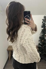 Half Button Down Knit Sweater, Ecru