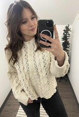 Half Button Down Knit Sweater, Ecru