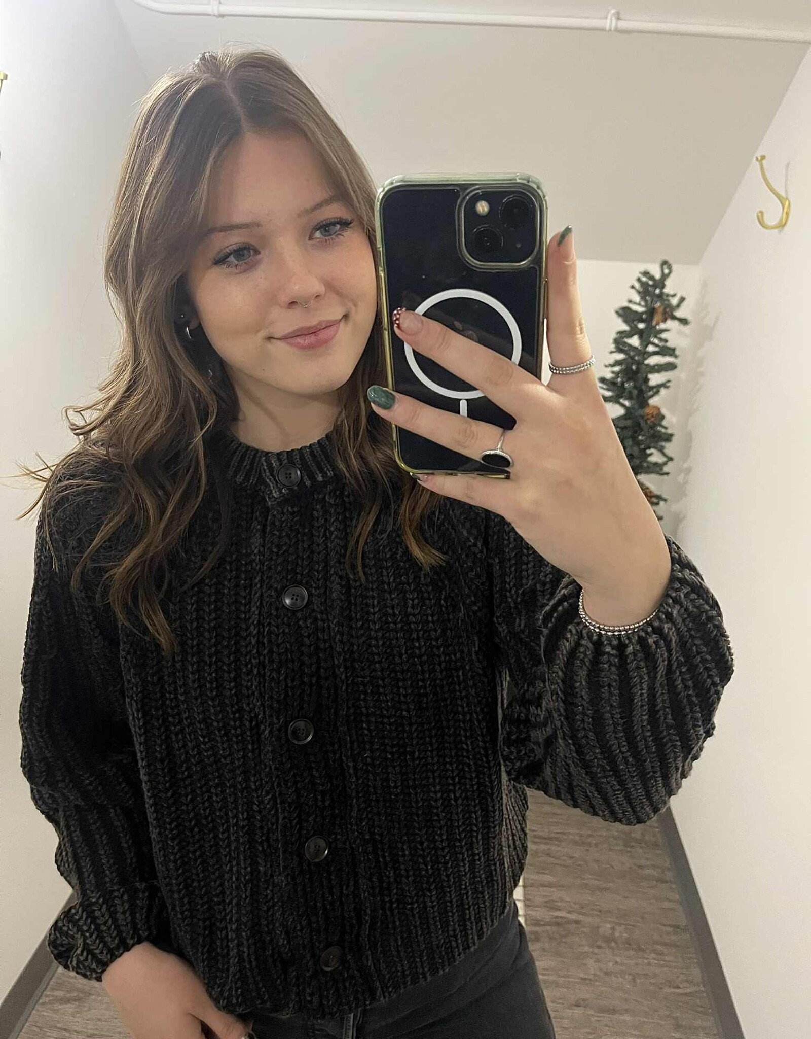 Button Down Slouchy Knit Cardigan, Ash