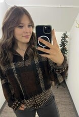 Plaid Zipper Front Knit Jacket