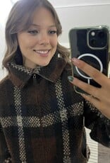 Plaid Zipper Front Knit Jacket