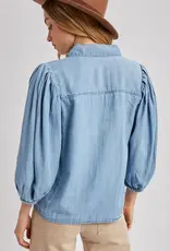 Denim Button Down Puff Sleeve Shirt