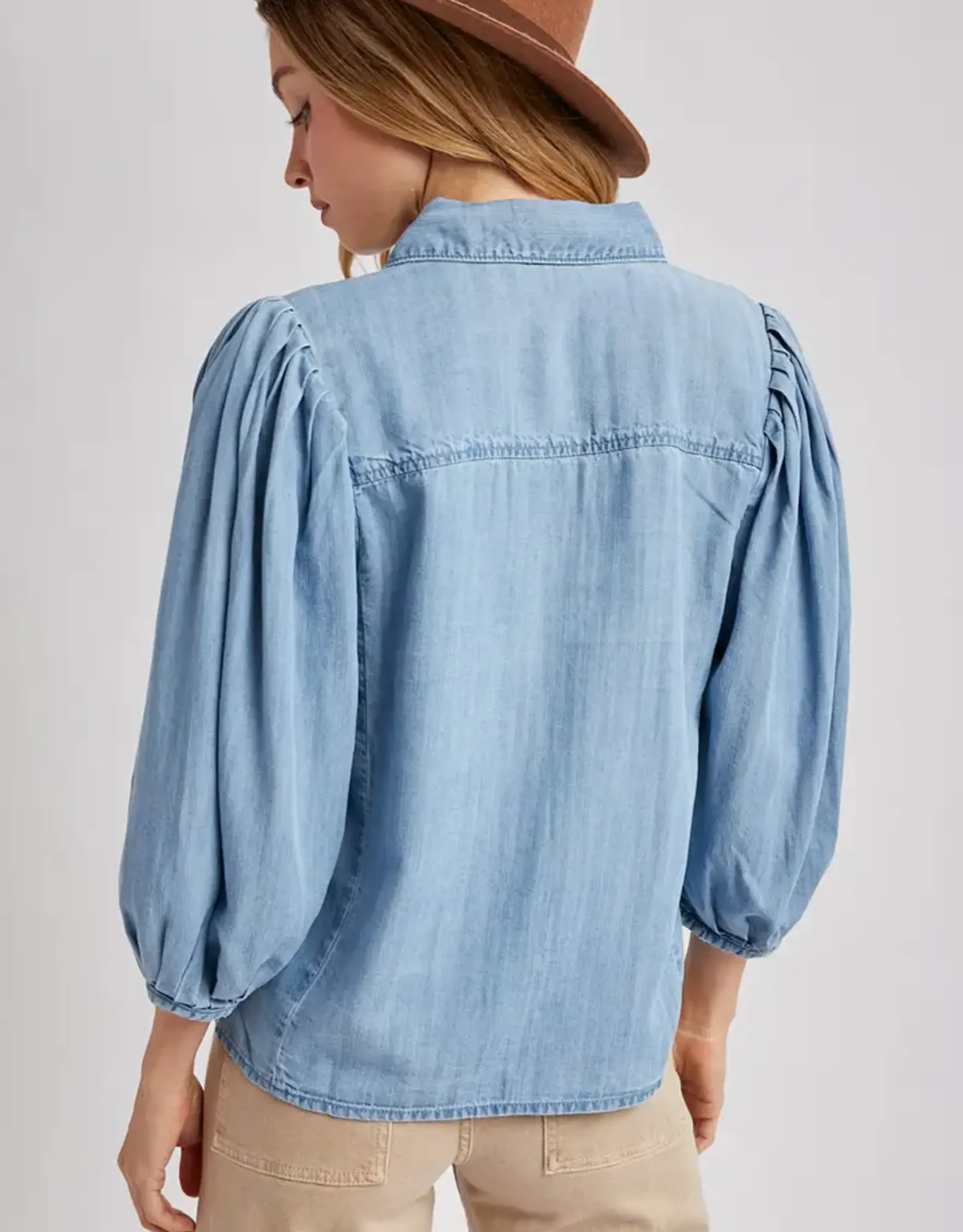 Denim Button Down Puff Sleeve Shirt
