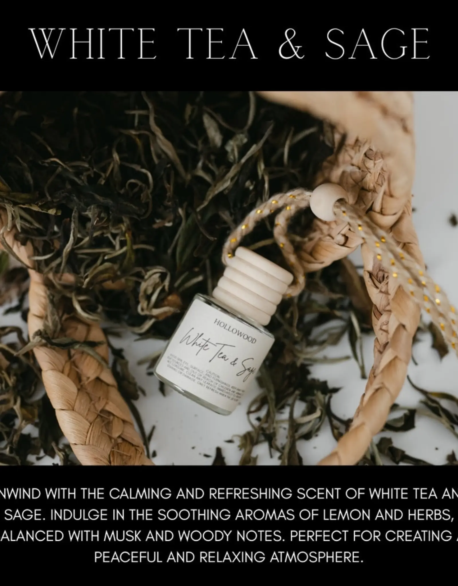 Hollowood Home Car Diffuser, White Tea & Sage