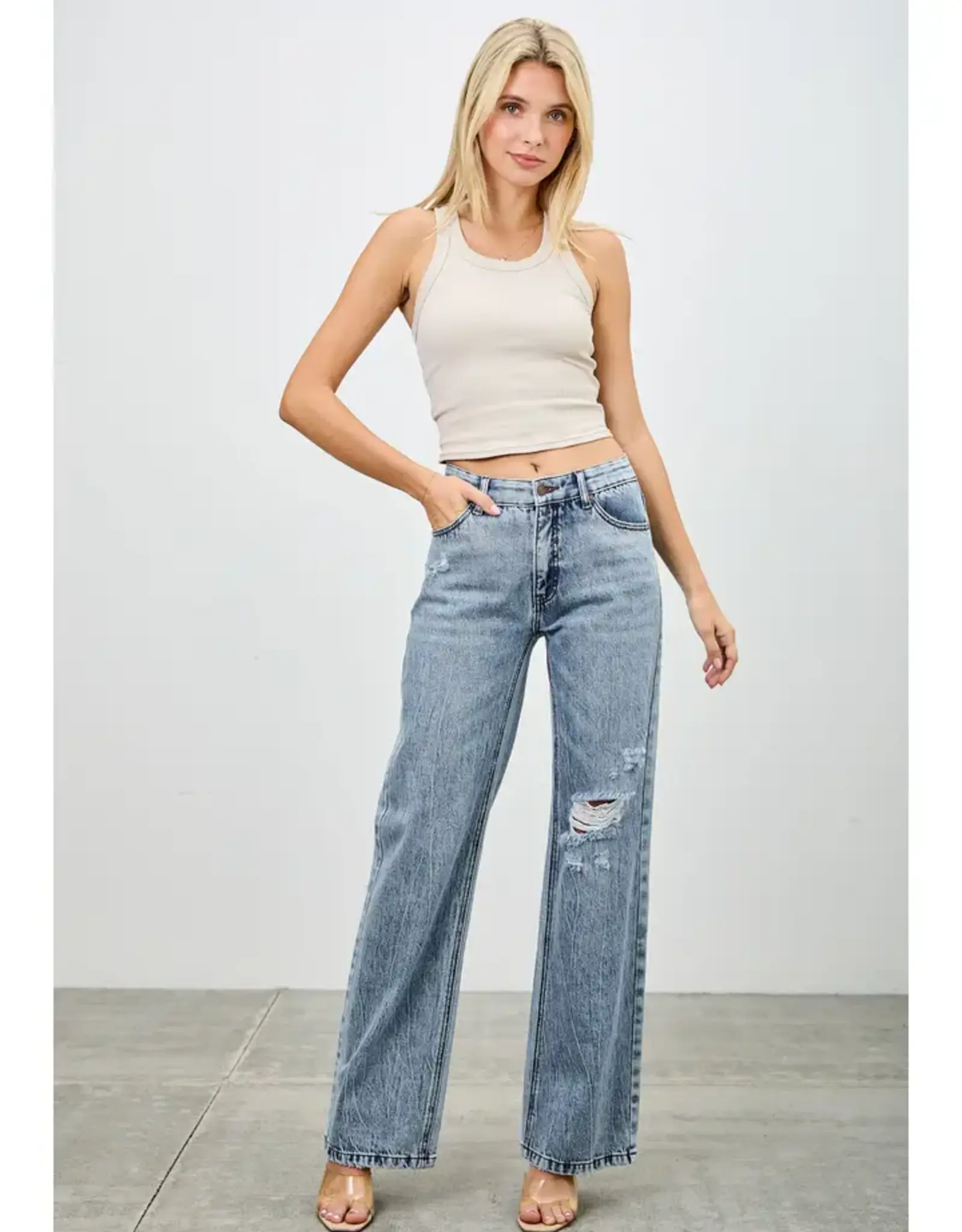 Saige Denim Mid Rise Relaxed Straight Leg Jeans