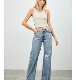 Saige Denim Mid Rise Relaxed Straight Leg Jeans