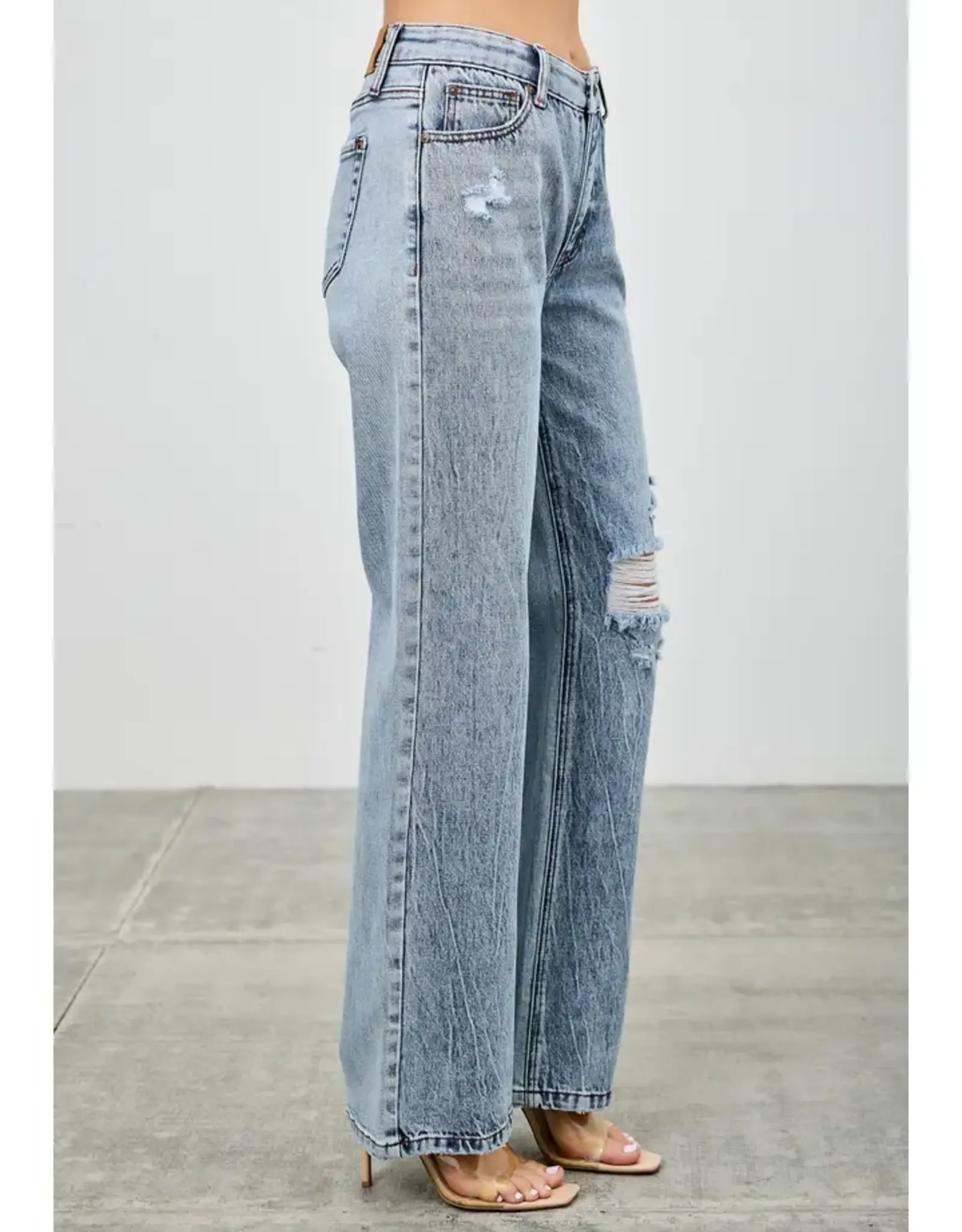 Saige Denim Mid Rise Relaxed Straight Leg Jeans