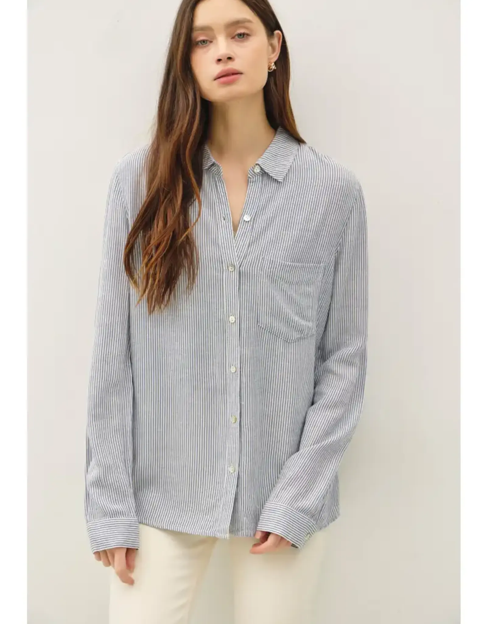 Linen Blend Stripe Boxy Shirt