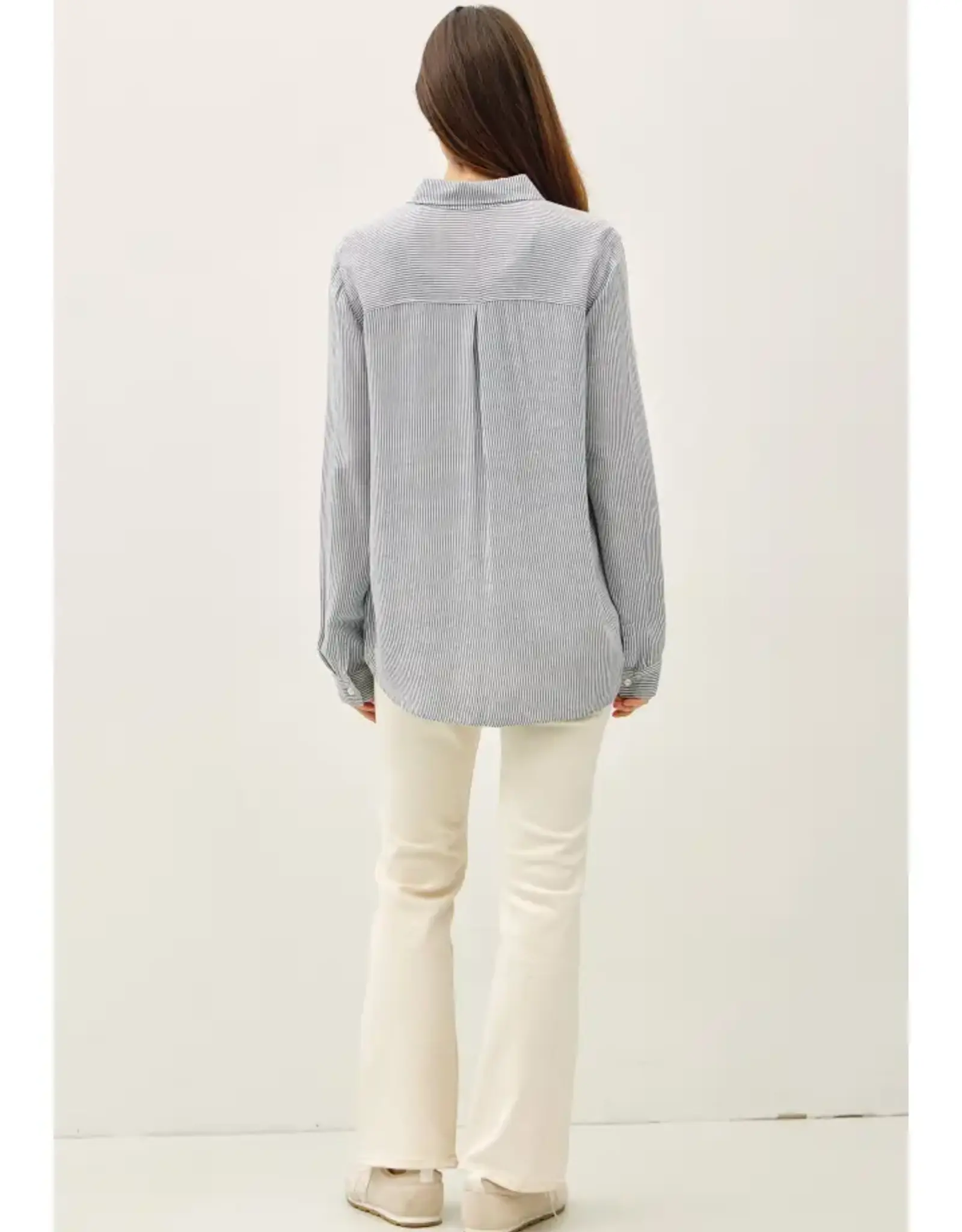 Linen Blend Stripe Boxy Shirt