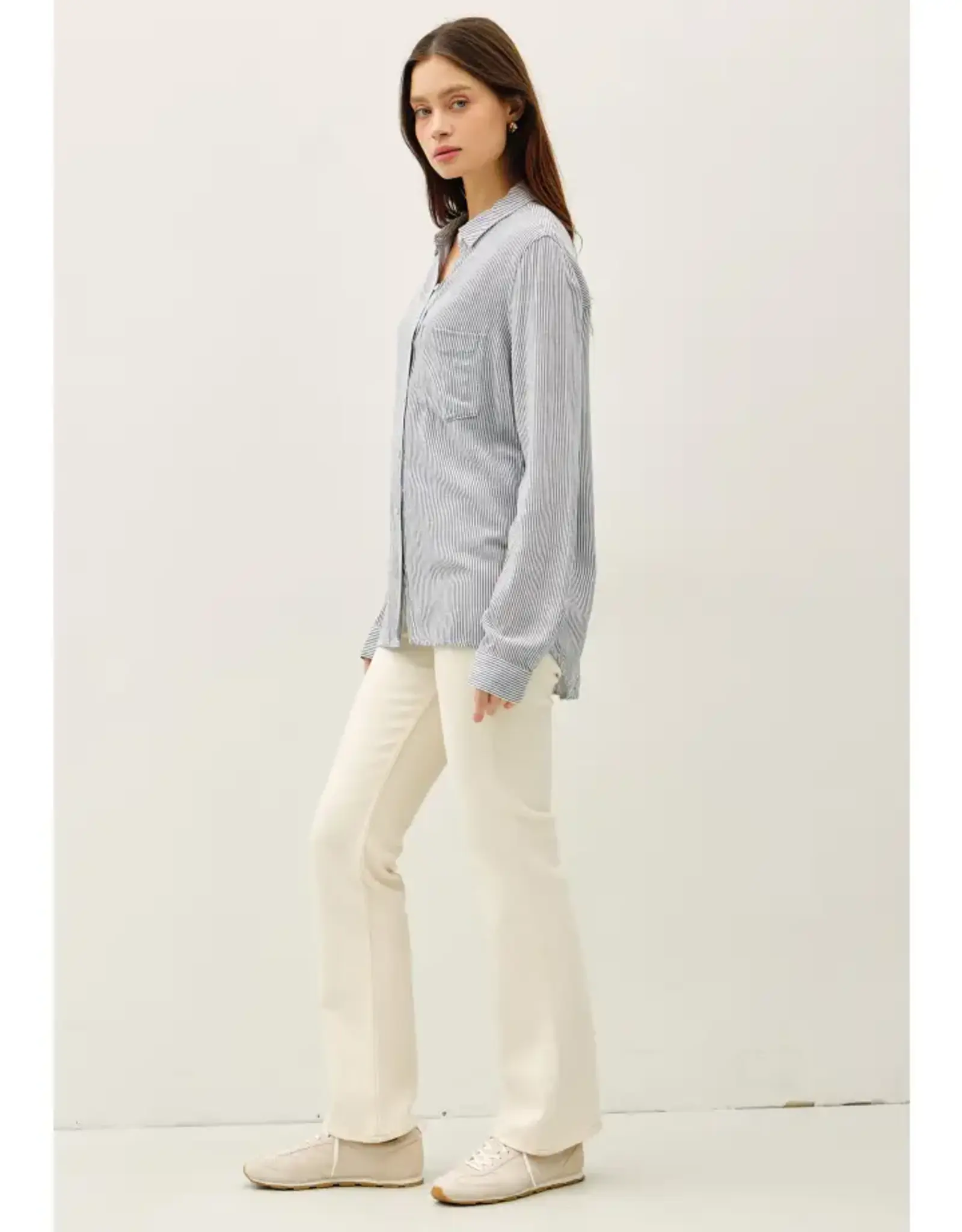 Linen Blend Stripe Boxy Shirt