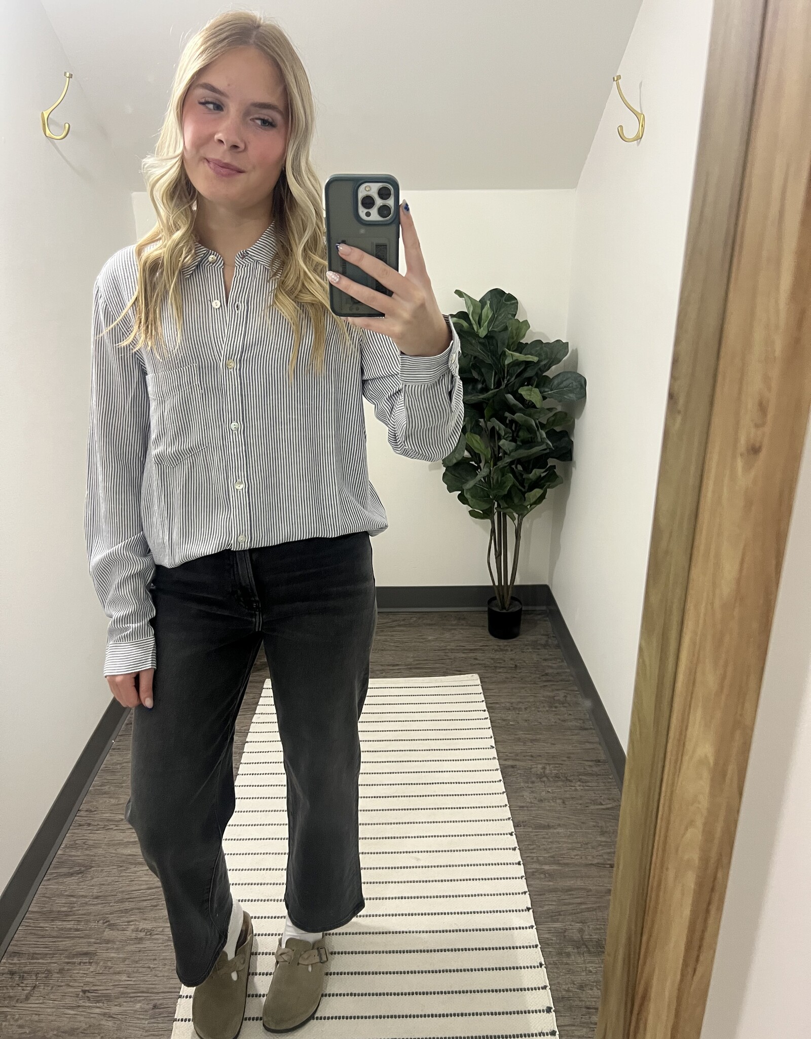 Linen Blend Stripe Boxy Shirt